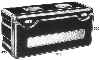 High density black polyethylene toolbox. Dimensions: 1100 (W) x 500 (H) x 430 (D)