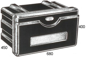 High density black polyethylene toolbox. Dimensions: 680 (W) x 400 (H) x 450 (D)