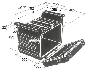 High density black polyethylene toolbox.
