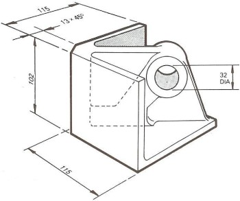Mini box corner fitting drawing highlighting dimensions